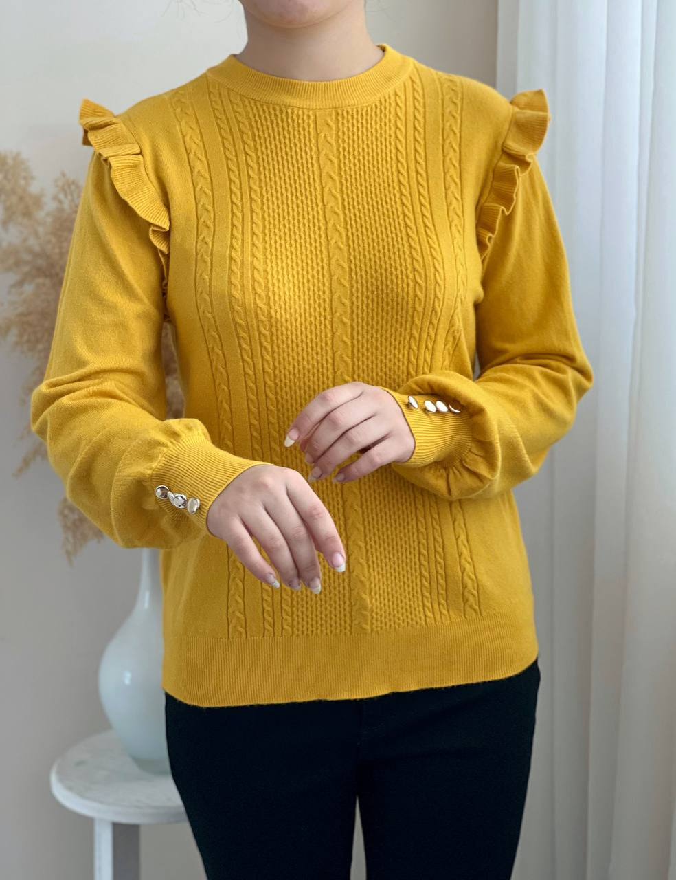 پلیور بافت سرشانه چین دار آستین مچی کد 2325