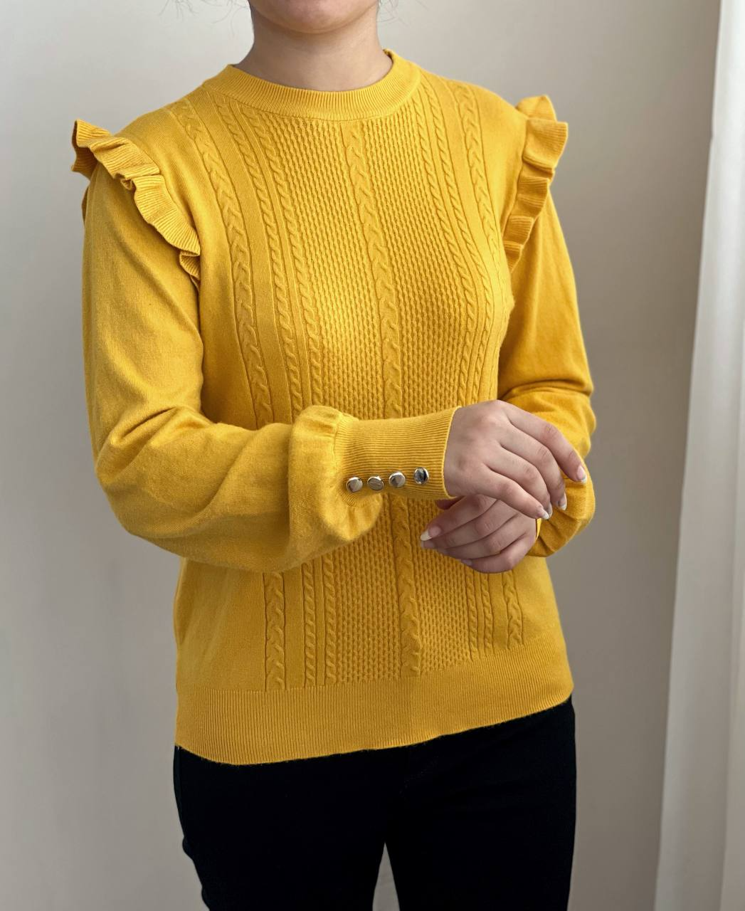 پلیور بافت سرشانه چین دار آستین مچی کد 2325