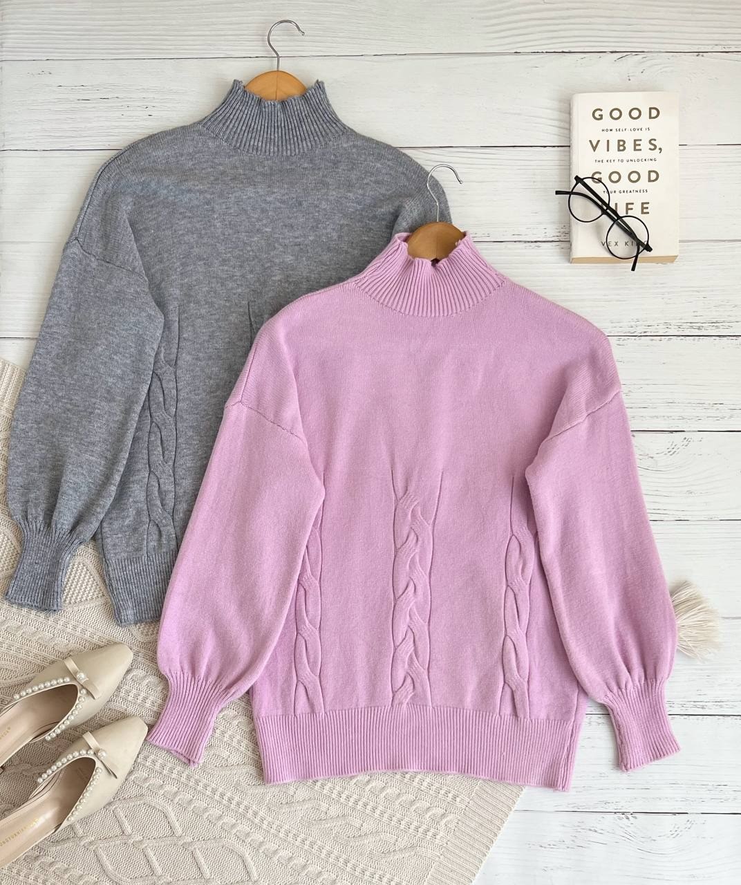 پلیور بافت آستین مچی یقه ایستاده کد 2332