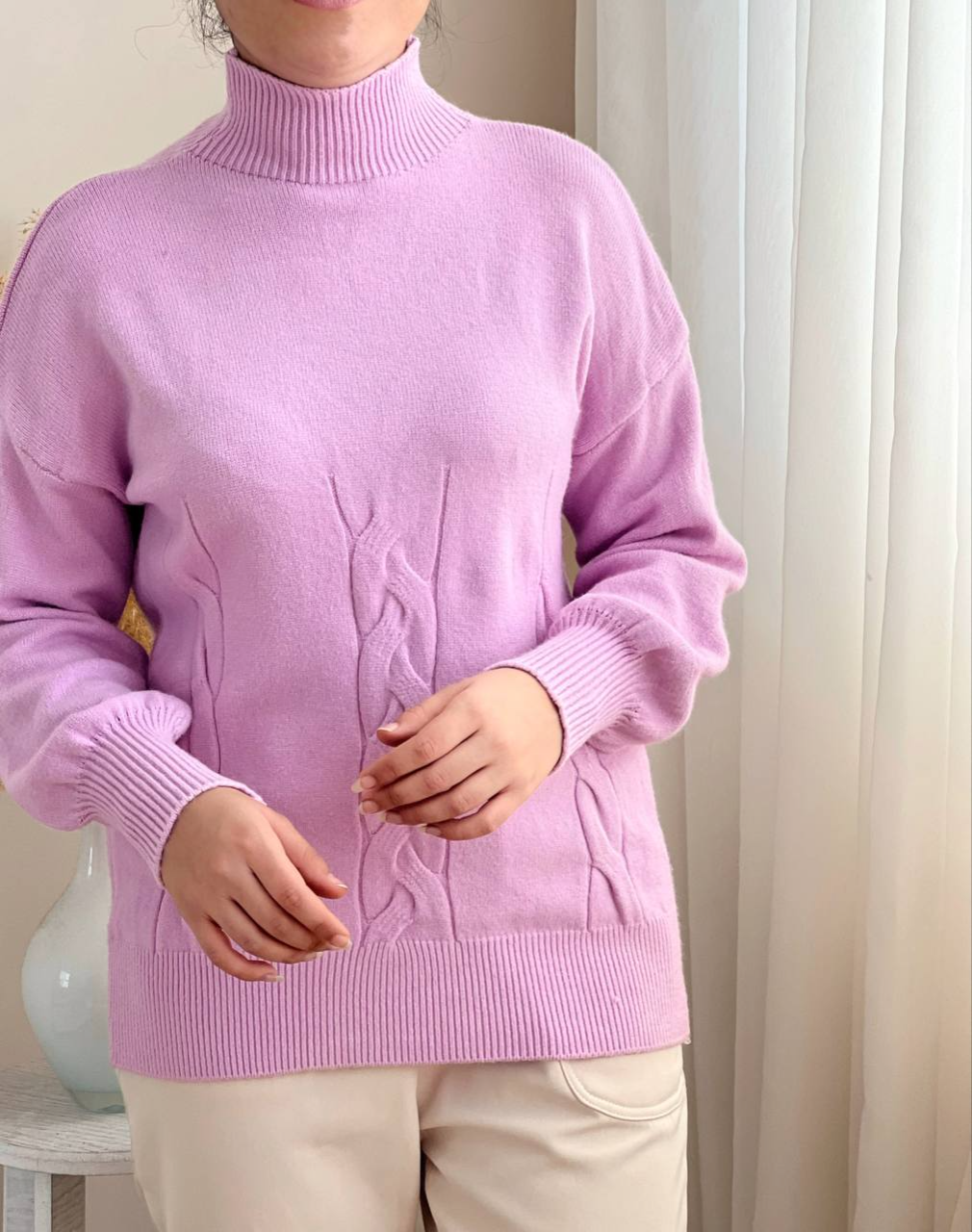 پلیور بافت آستین مچی یقه ایستاده کد 2332