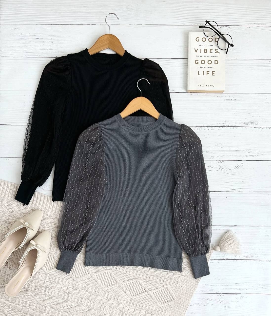 پلیور بافت آستین توری کد 2333