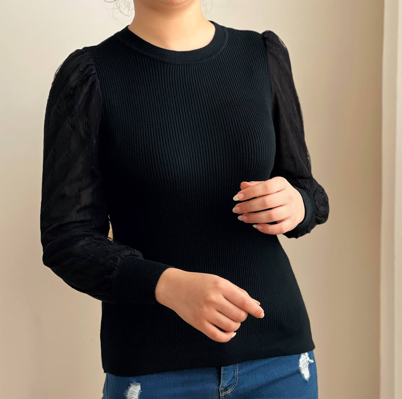 پلیور بافت آستین توری کد 2333