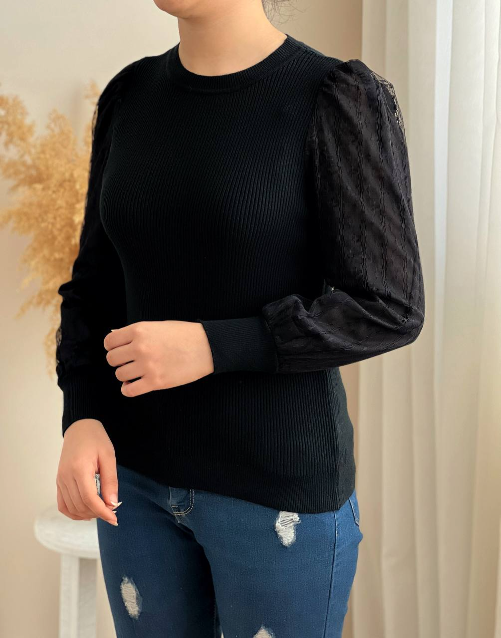 پلیور بافت آستین توری کد 2333