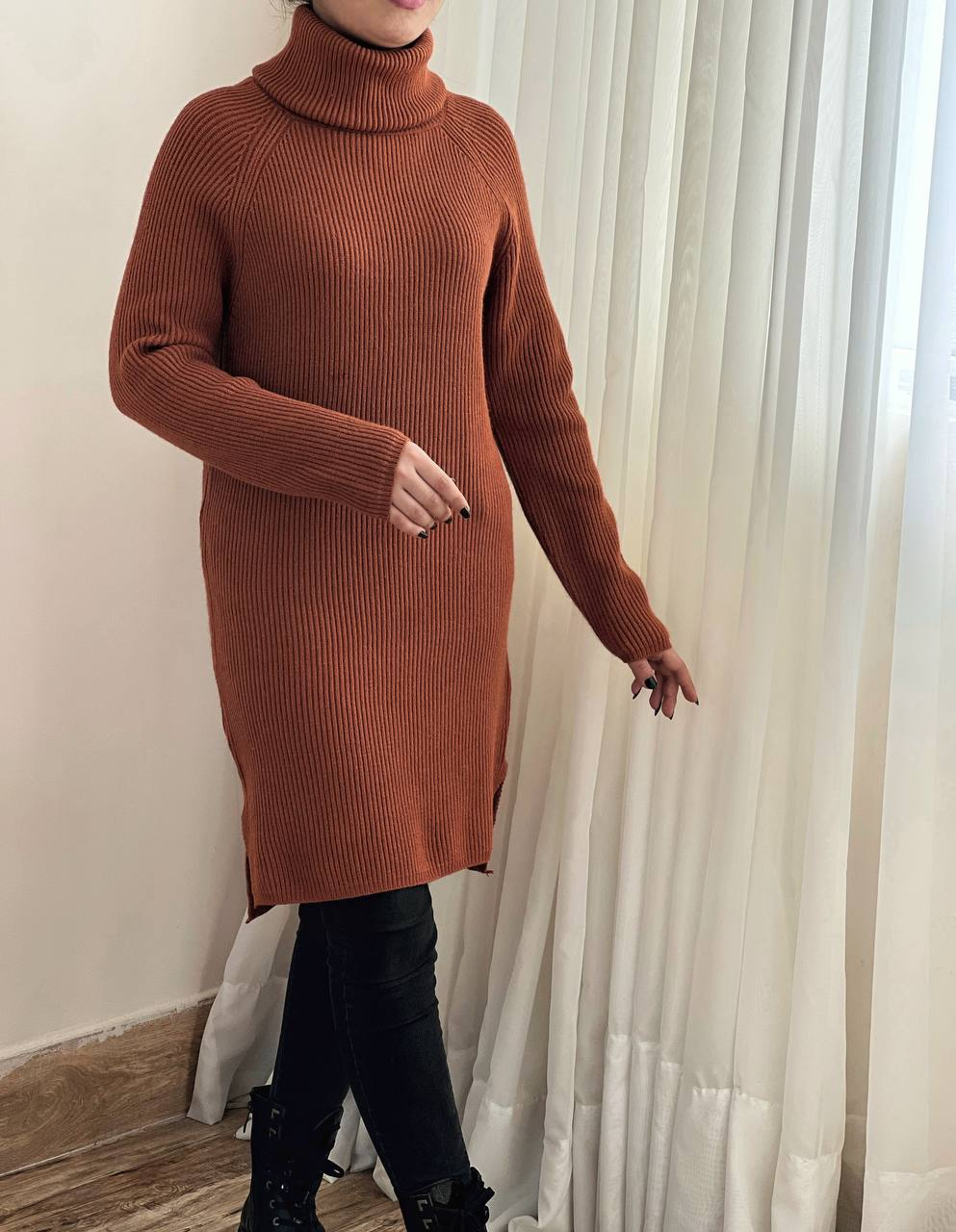 پیراهن بافت یقه اسکی بلند کد 2349