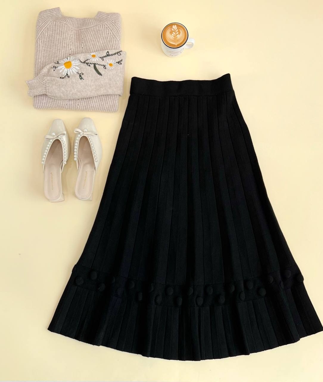 دامن بافت پلیسه مشکی کد 2385