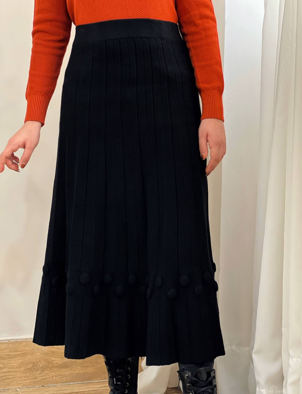 دامن بافت پلیسه مشکی کد 2385