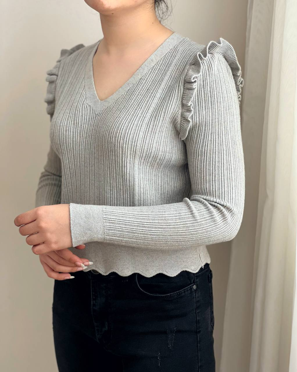 کراپ بافت سرشانه چین دار شاین دار کد 2392