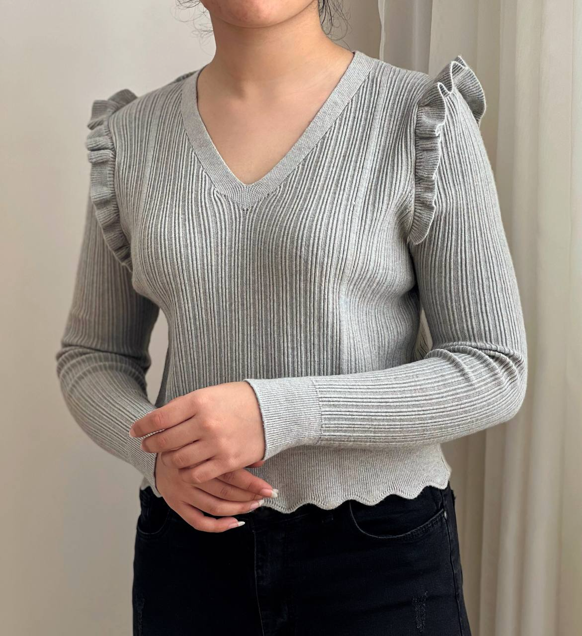 کراپ بافت سرشانه چین دار شاین دار کد 2392