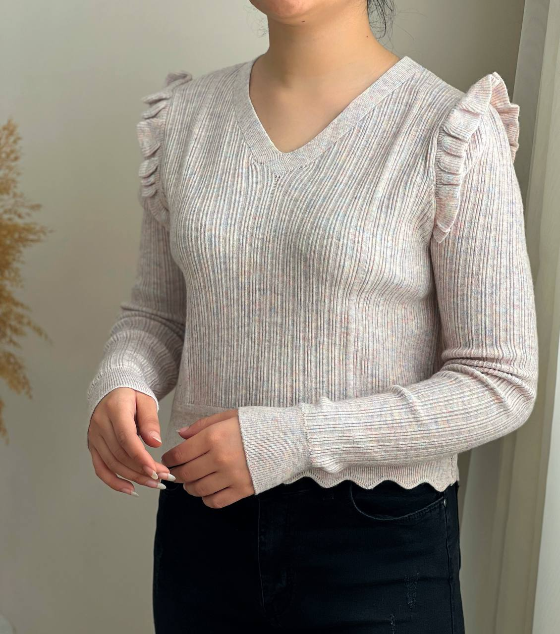 کراپ بافت سرشانه چین دار شاین دار کد 2392