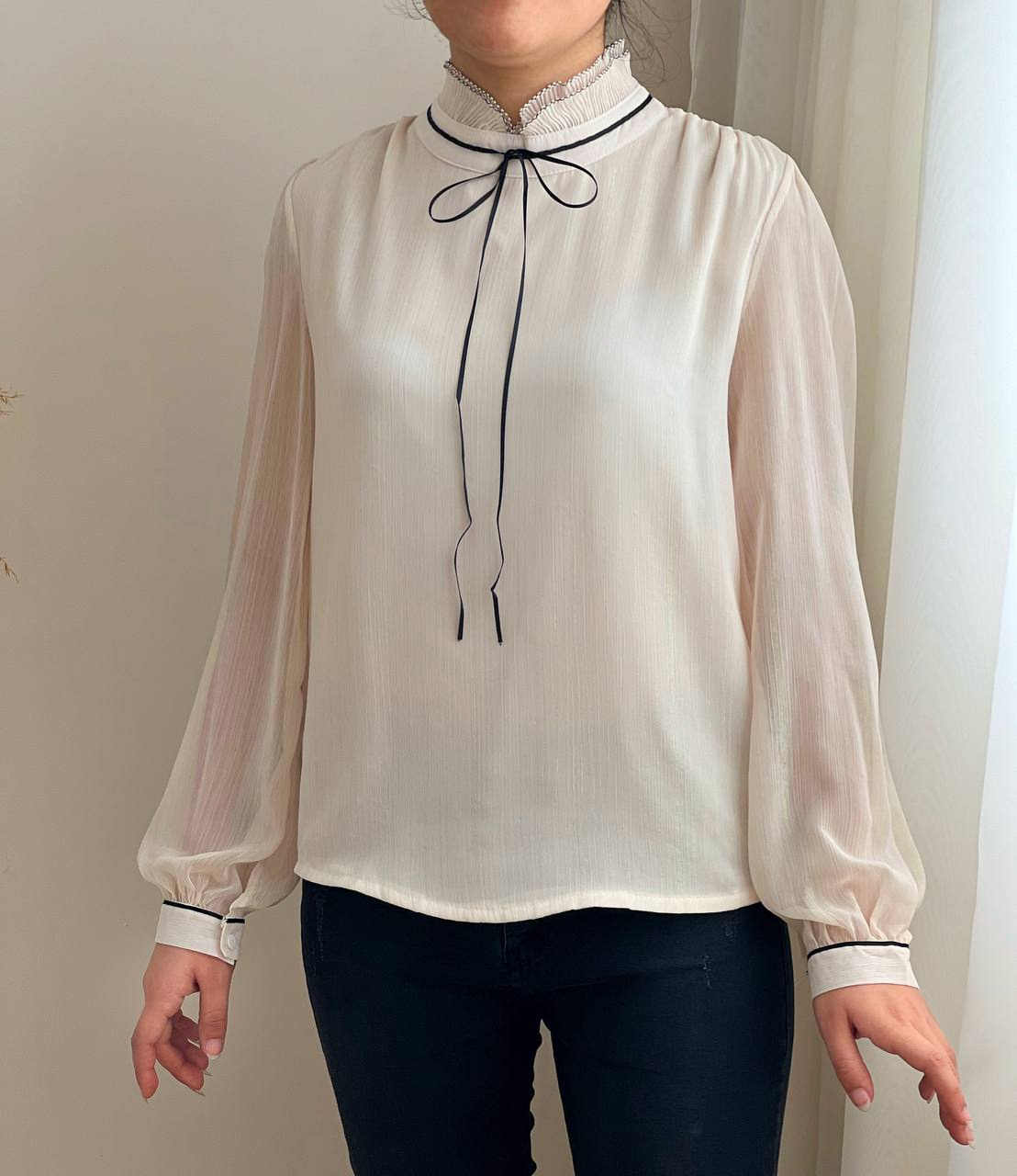 شومیز کرپ حریر آستردار کد 2394