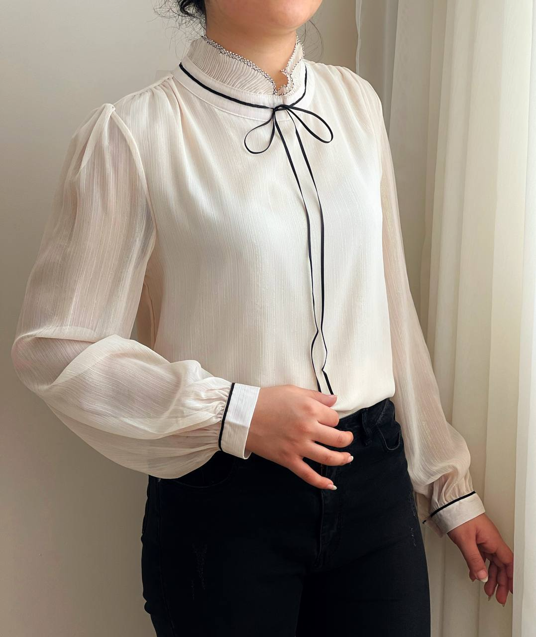 شومیز کرپ حریر آستردار کد 2394