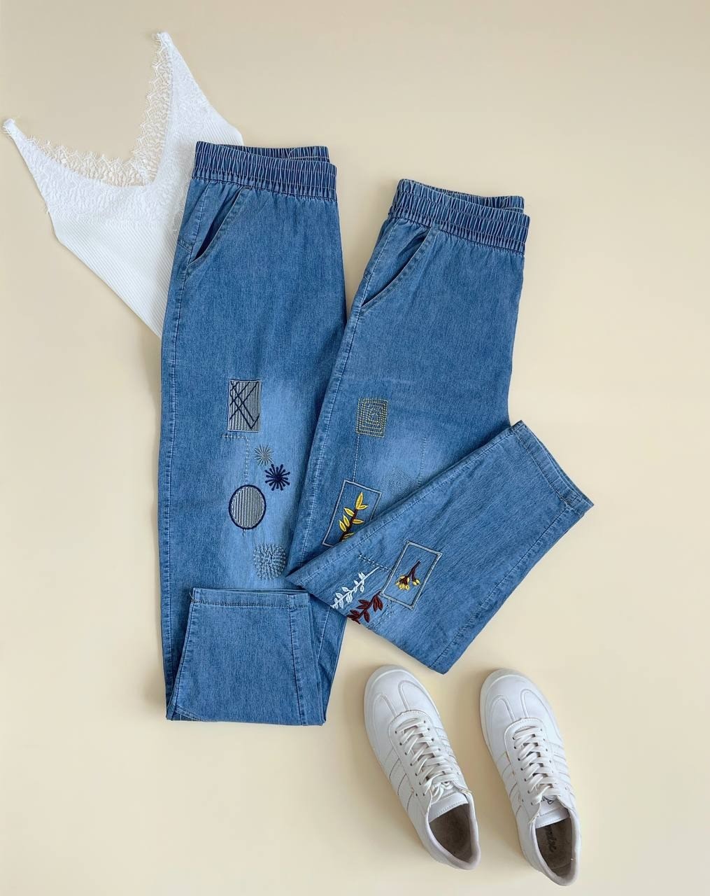 شلوار جین کاغذی گلدوزی کد 2396