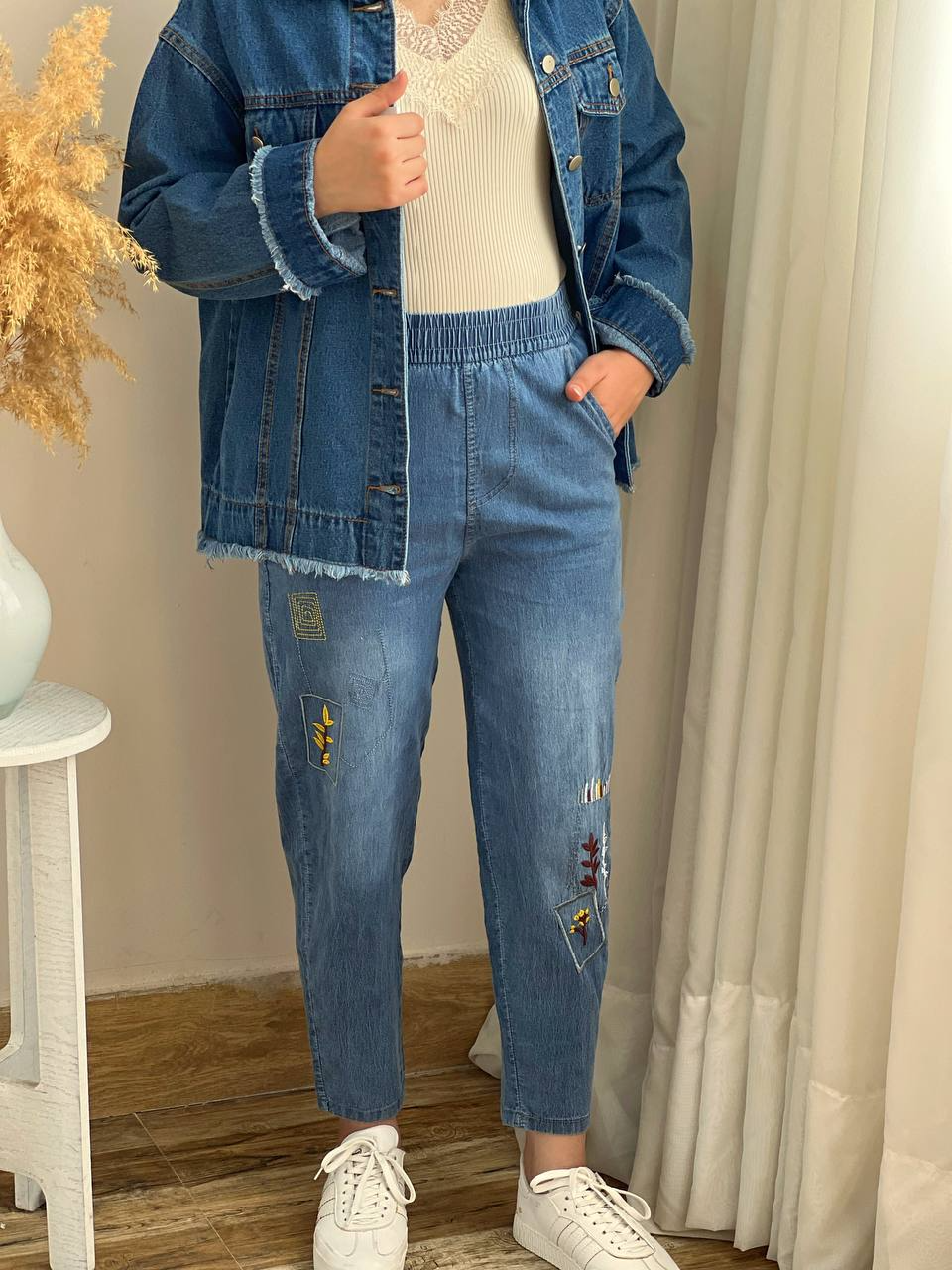 شلوار جین کاغذی گلدوزی کد 2396