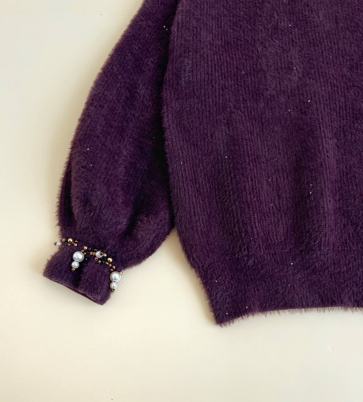 پلیور موهر دار سر آستین مروارید کد 2398