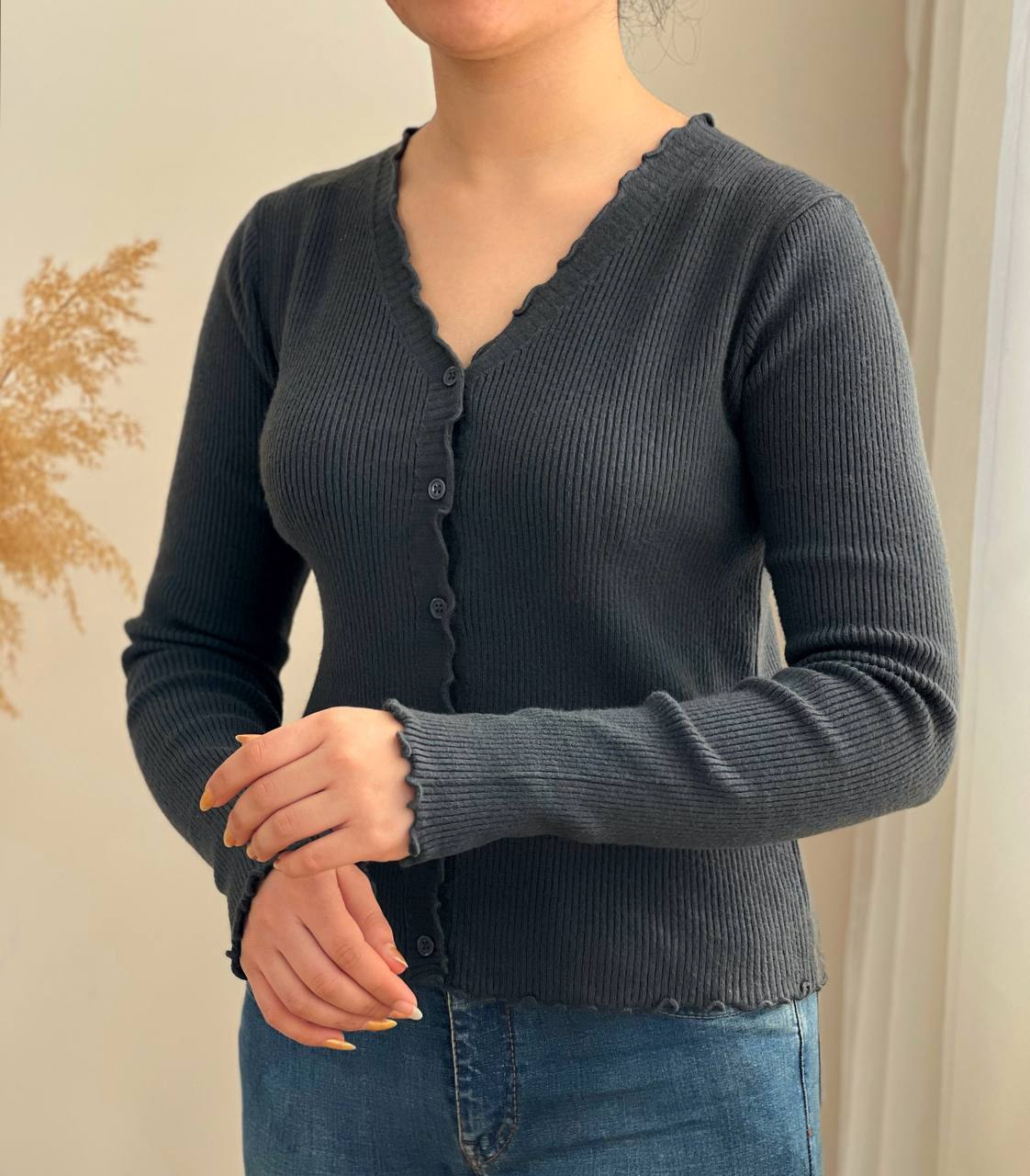 ژاکت بافت یقه 7 جلو دکمه کد 2411