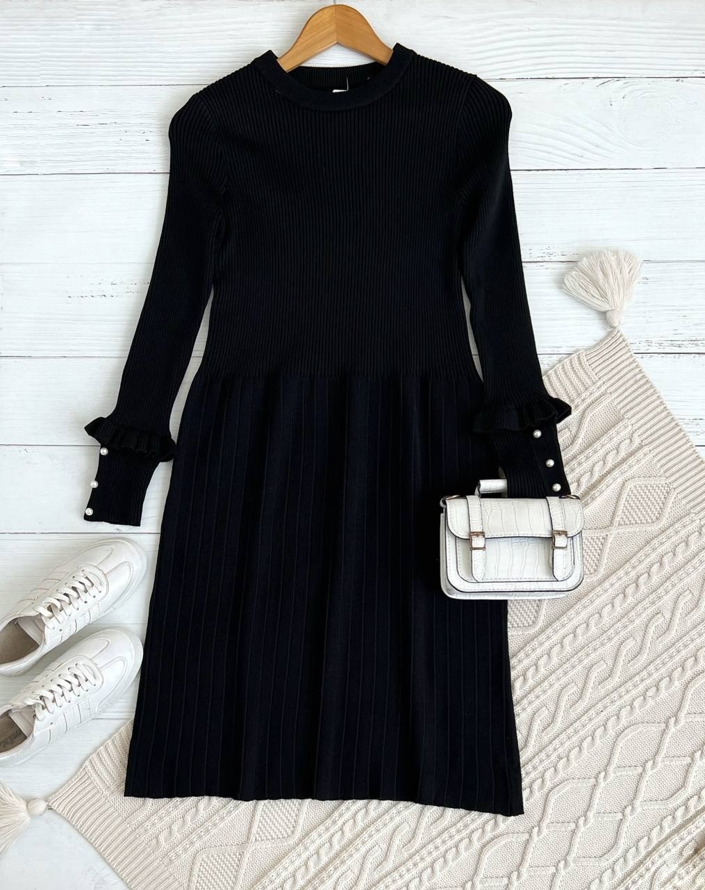 پیراهن بافت سر آستین مرواریدی کد 2415