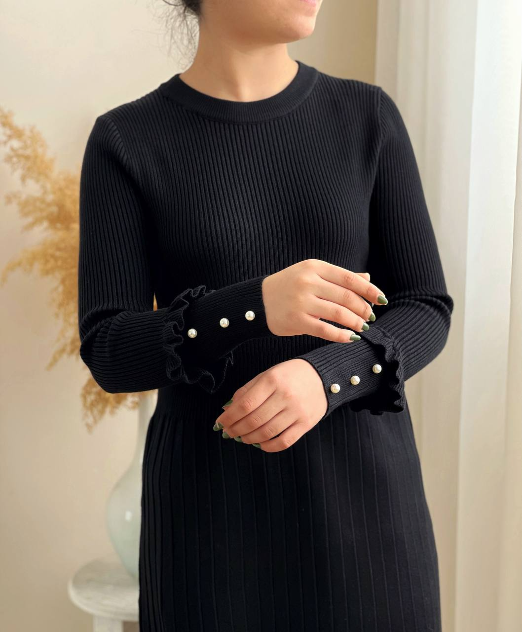 پیراهن بافت سر آستین مرواریدی کد 2415