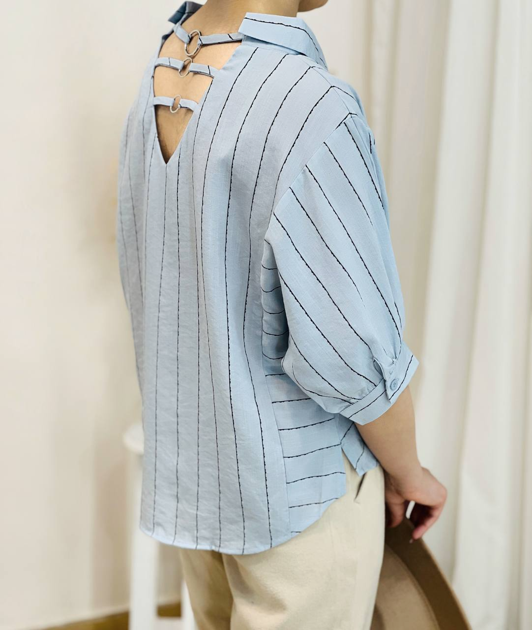 شومیز آستین سه ربع پشت حلقه کد 2432