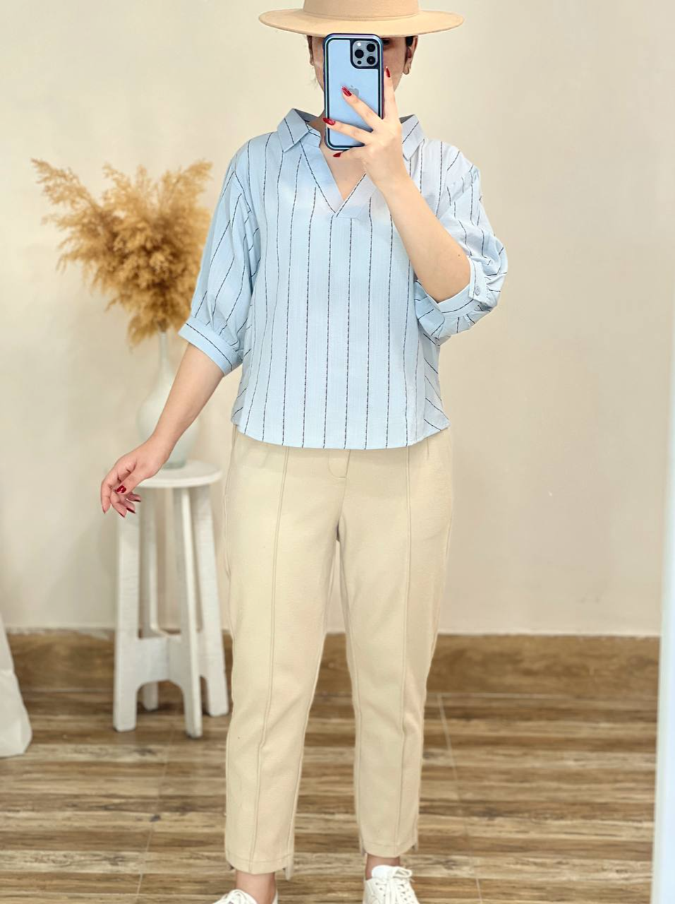 شومیز آستین سه ربع پشت حلقه کد 2432