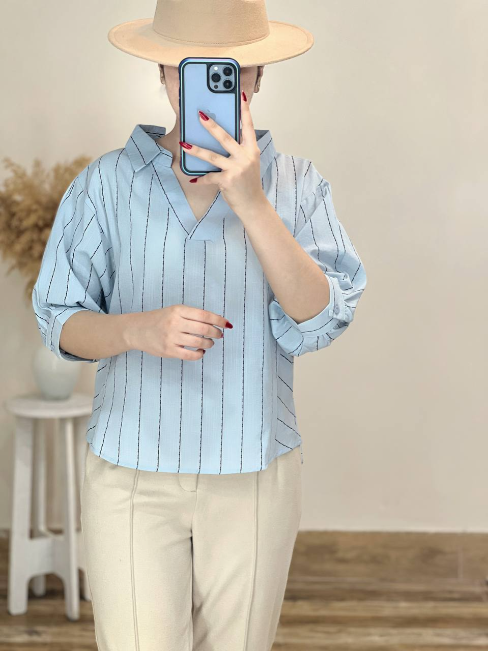 شومیز آستین سه ربع پشت حلقه کد 2432