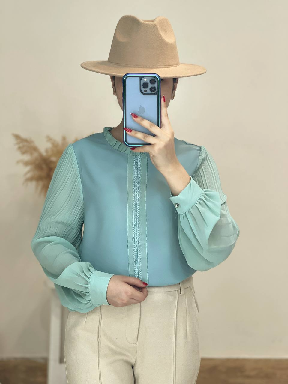 شومیز کرپ ساتن آستین پلیسه کد 2434