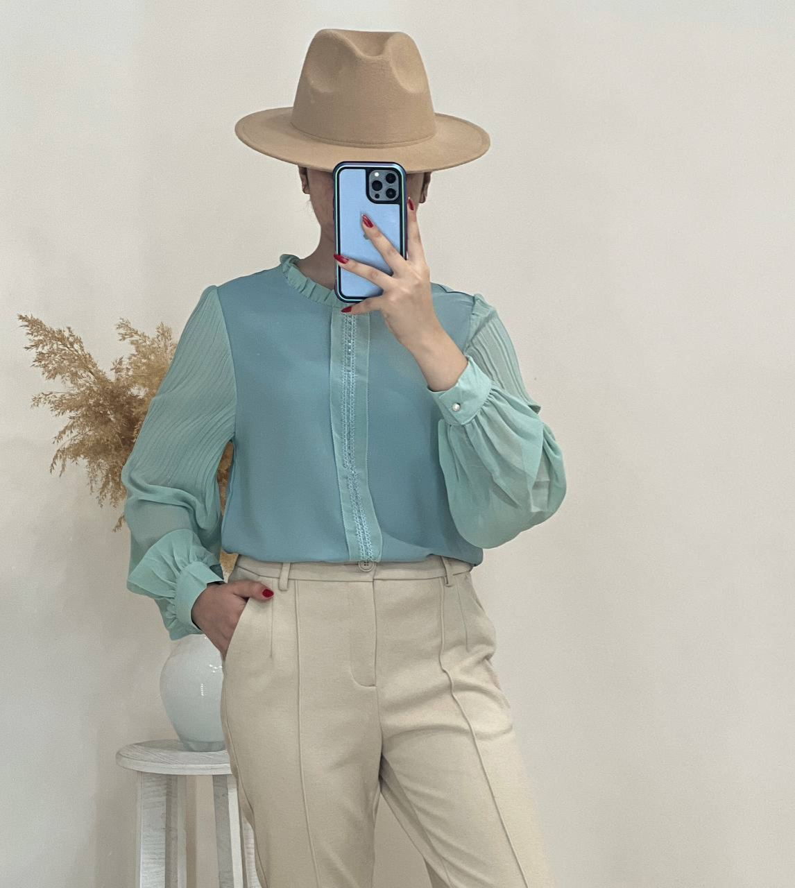 شومیز کرپ ساتن آستین پلیسه کد 2434