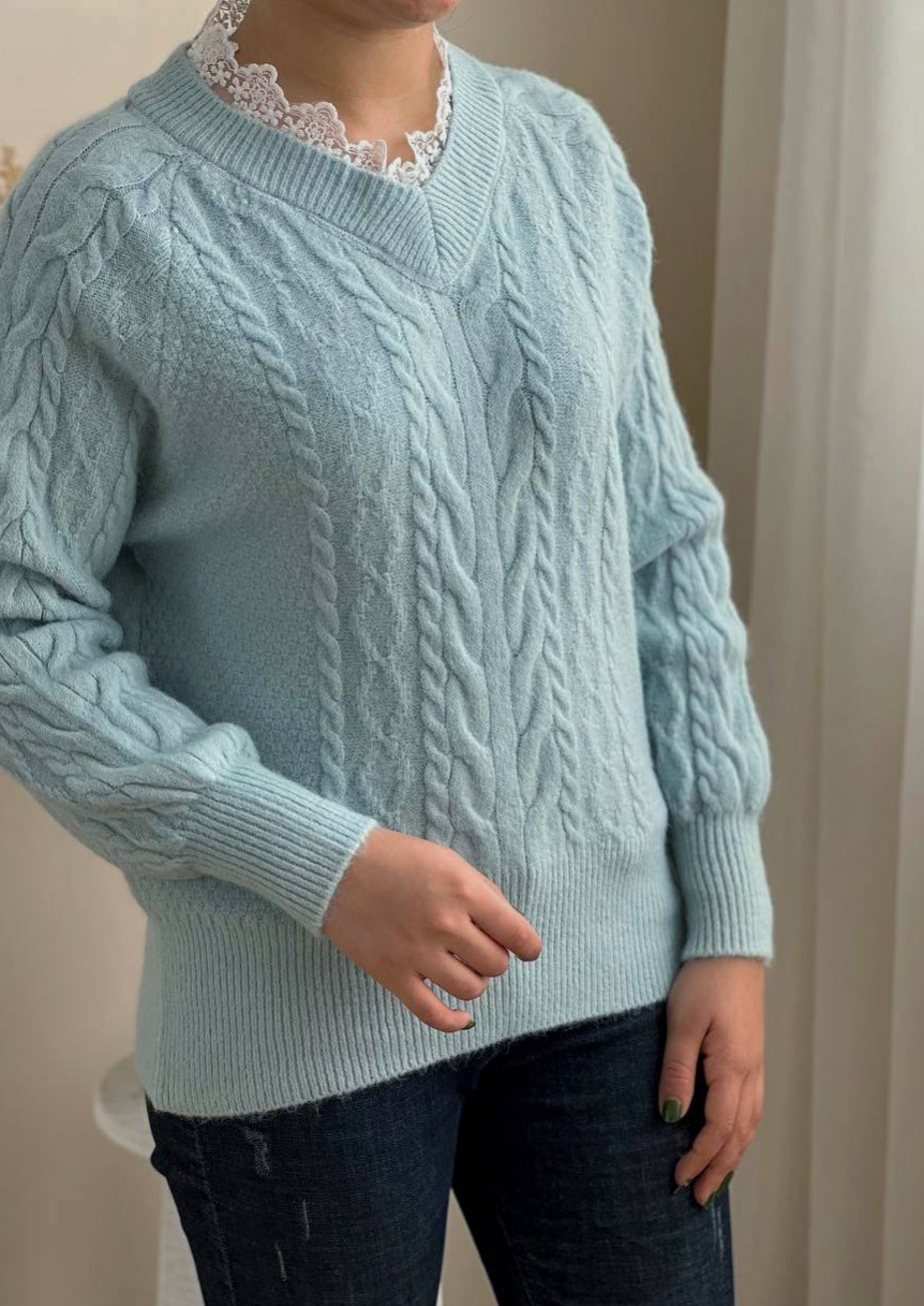 پلیور بافت زنجیری یقه گیپور کد 2437