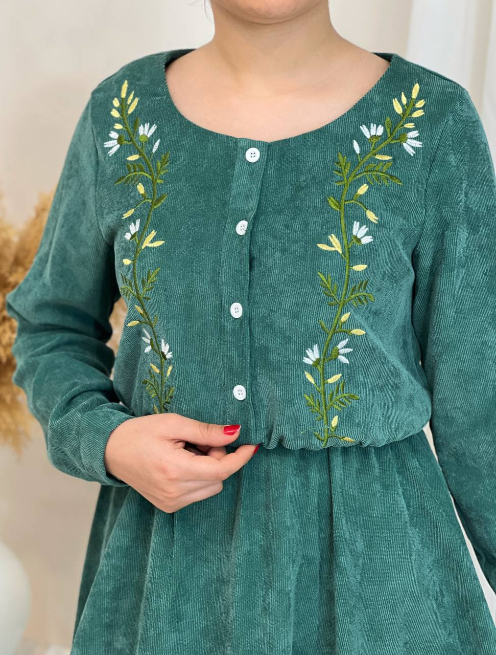 پیراهن مخمل کبریتی گلدوزی شده کد 2438