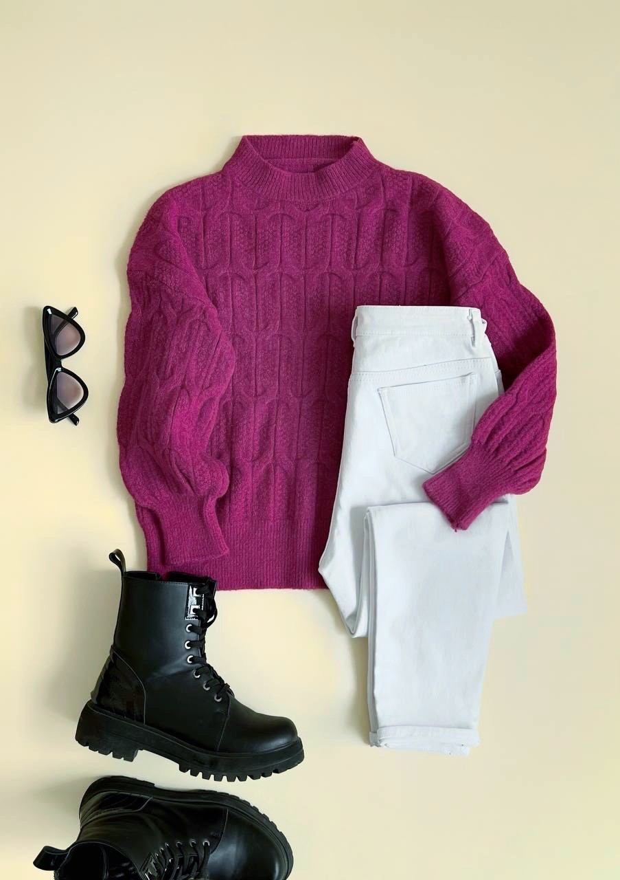 پلیور بافت یقه گرد استین مچی کد 2439