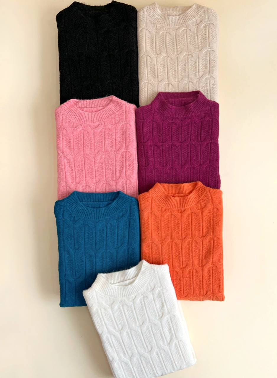 پلیور بافت یقه گرد استین مچی کد 2439