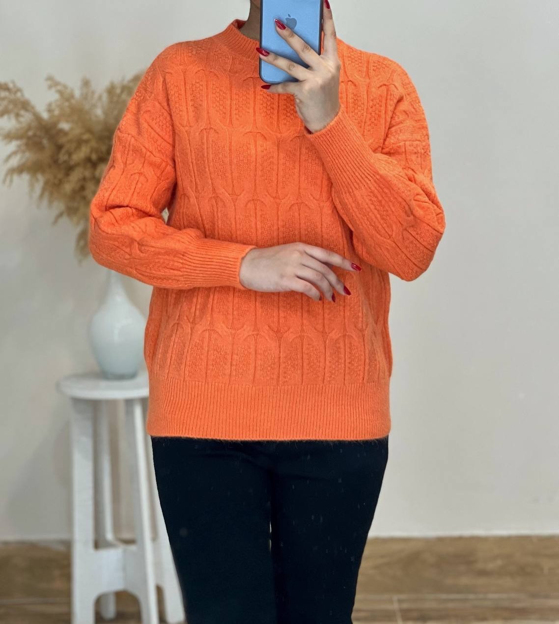 پلیور بافت یقه گرد استین مچی کد 2439