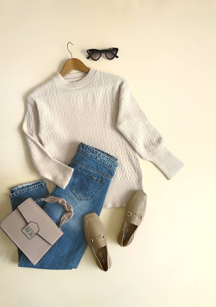 پلیور بافت یقه گرد زیگزاکی کد 2440