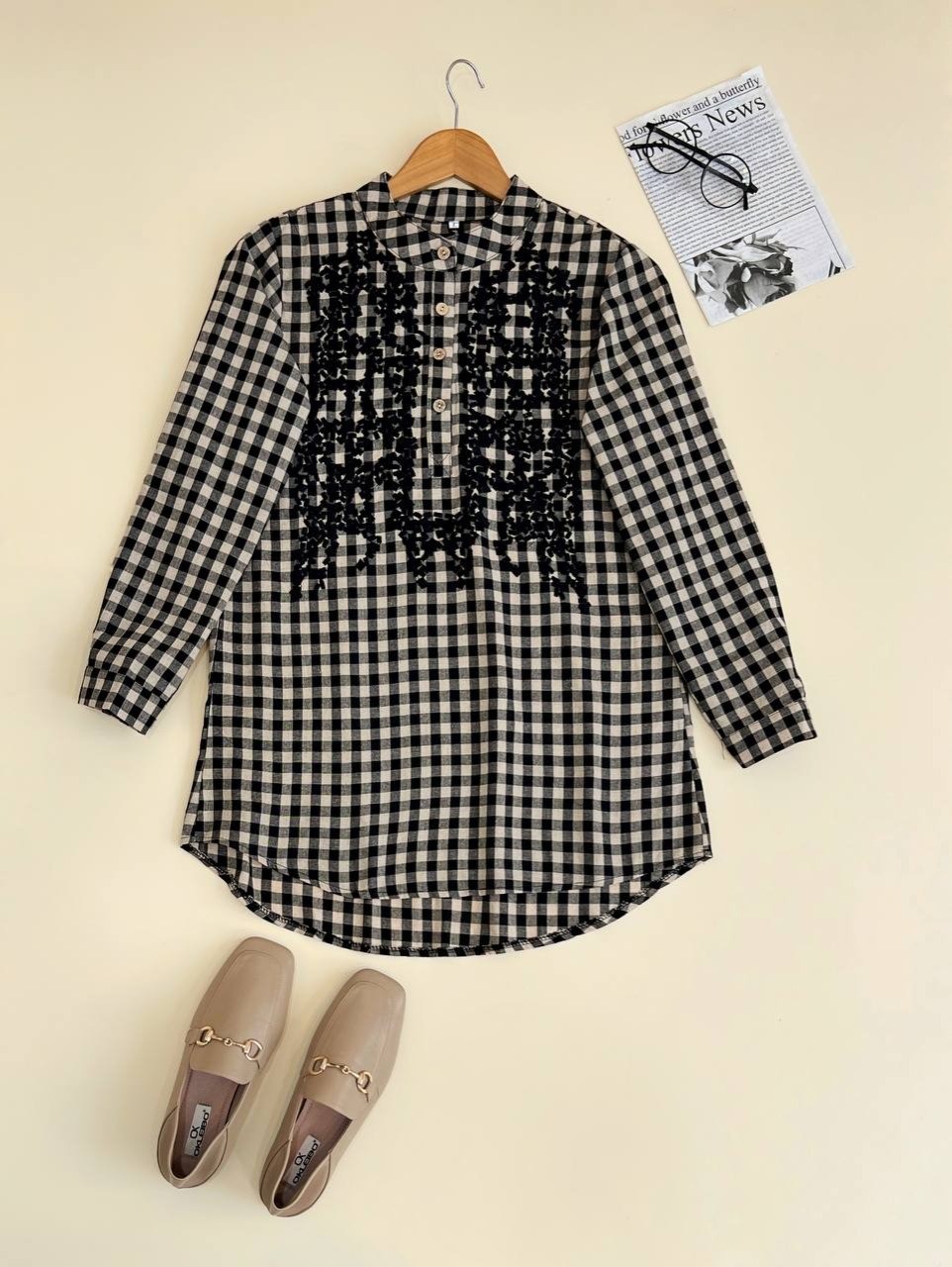 تونیک چهارخونه گلدوزی شده کد 2449