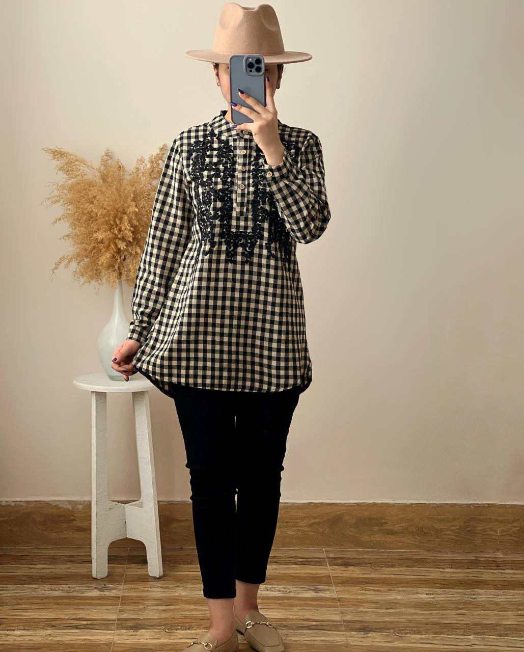 تونیک چهارخونه گلدوزی شده کد 2449