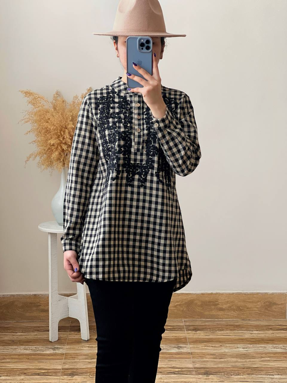 تونیک چهارخونه گلدوزی شده کد 2449