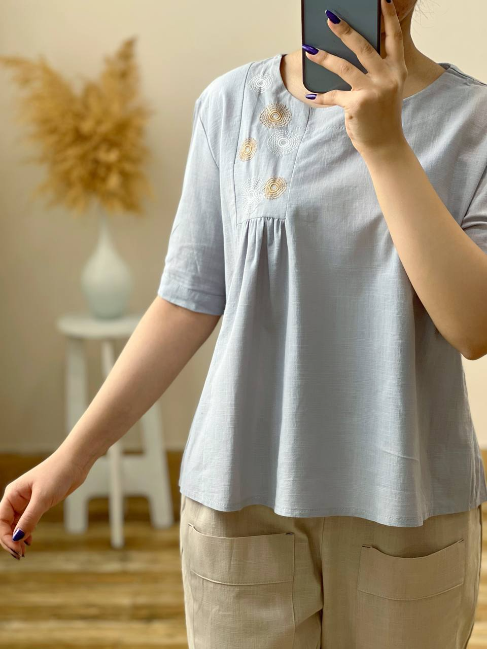 ست دو تیکه بلوز گلدوزی شده و شلوارک کد 2453