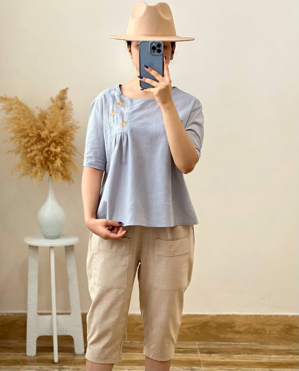 ست دو تیکه بلوز گلدوزی شده و شلوارک کد 2453