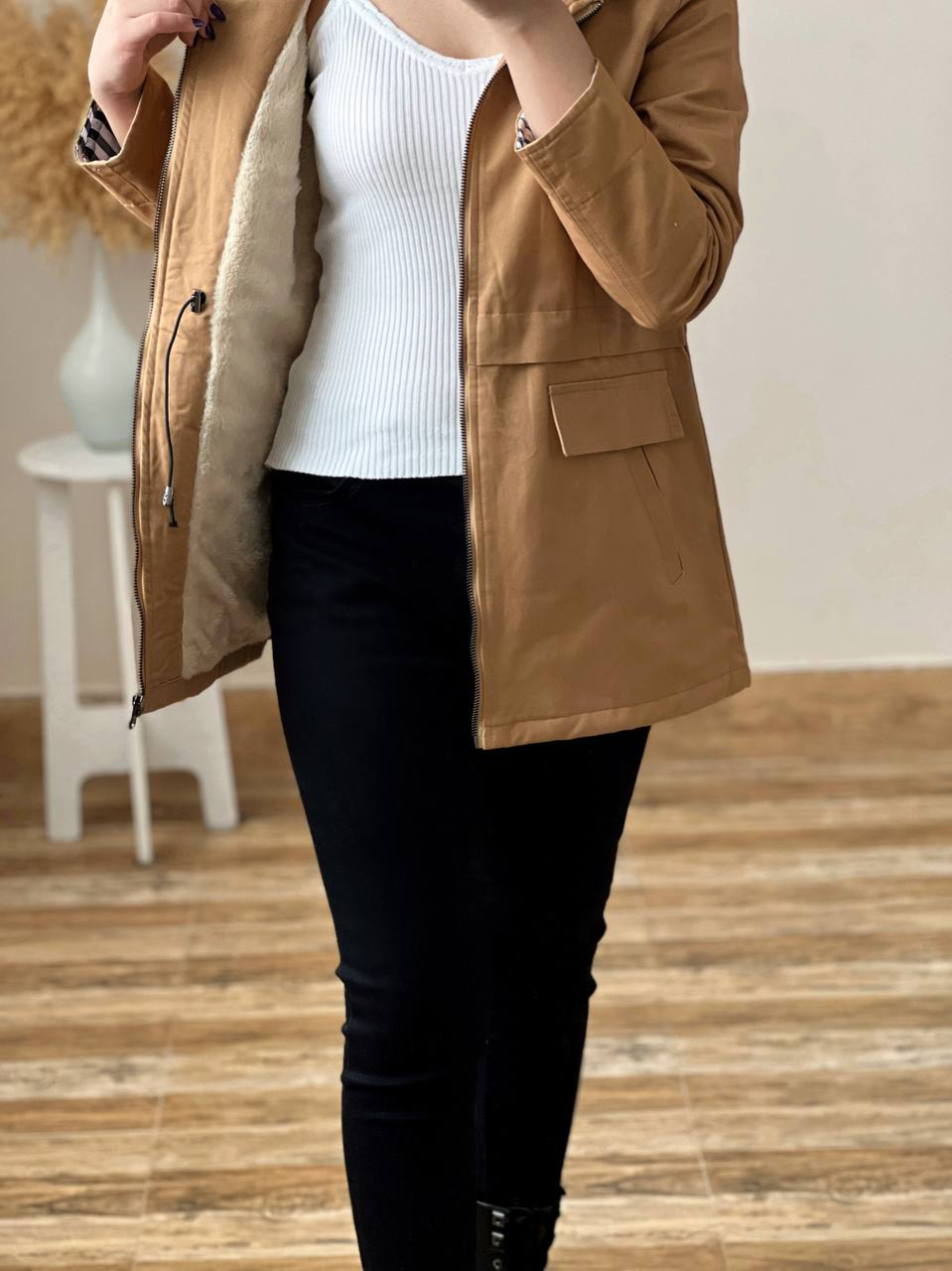 پالتو کتان داخل خز کد 2455