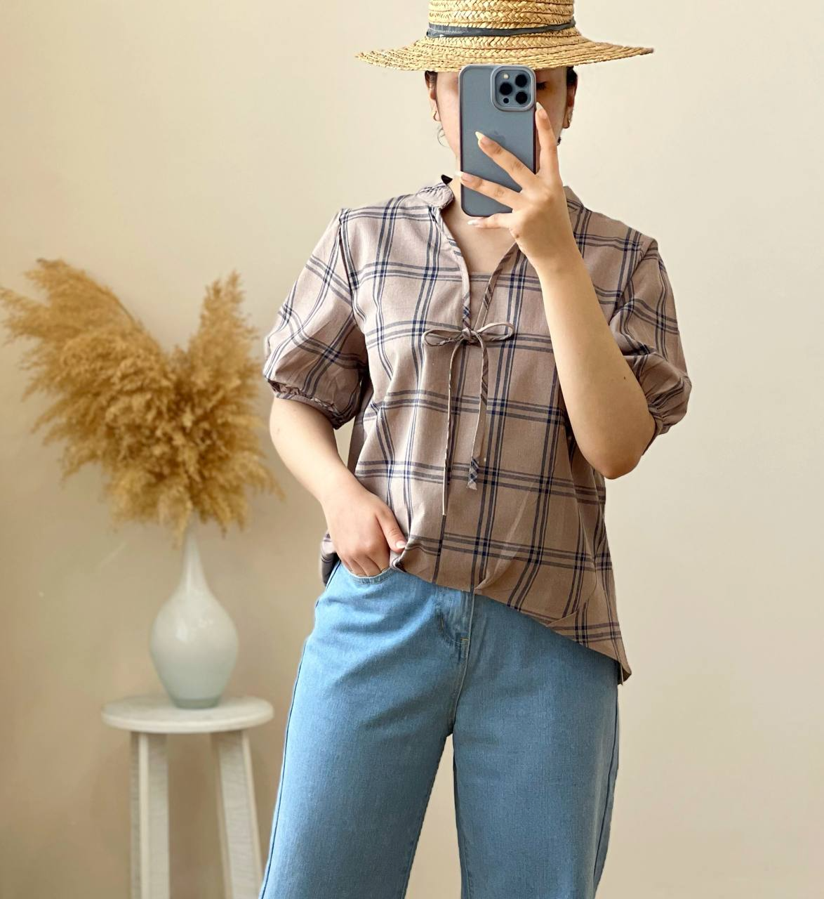 شومیز چهار خونه دو رنگ کد 2479