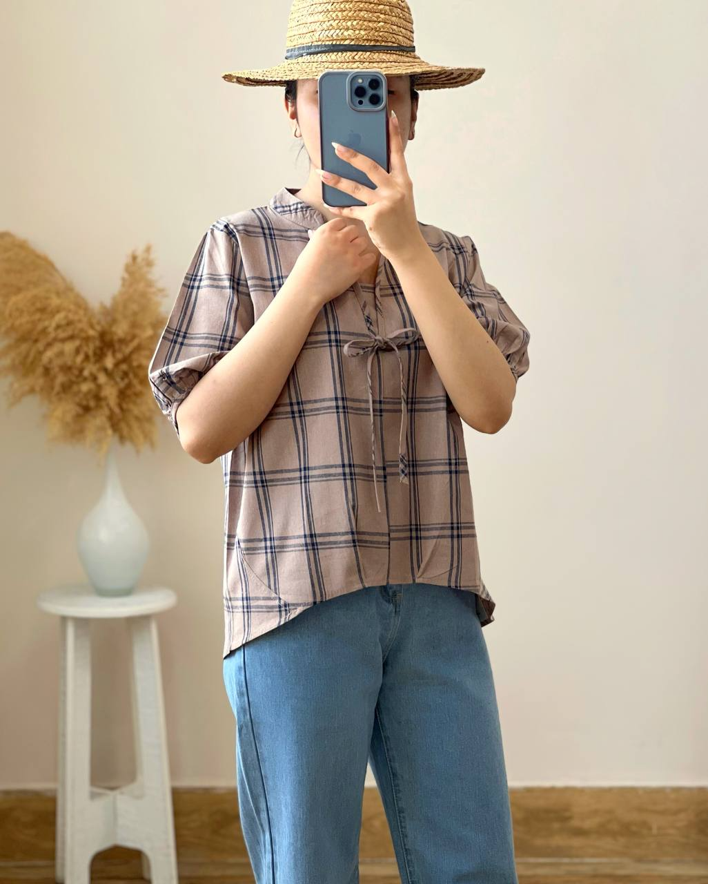 شومیز چهار خونه دو رنگ کد 2479