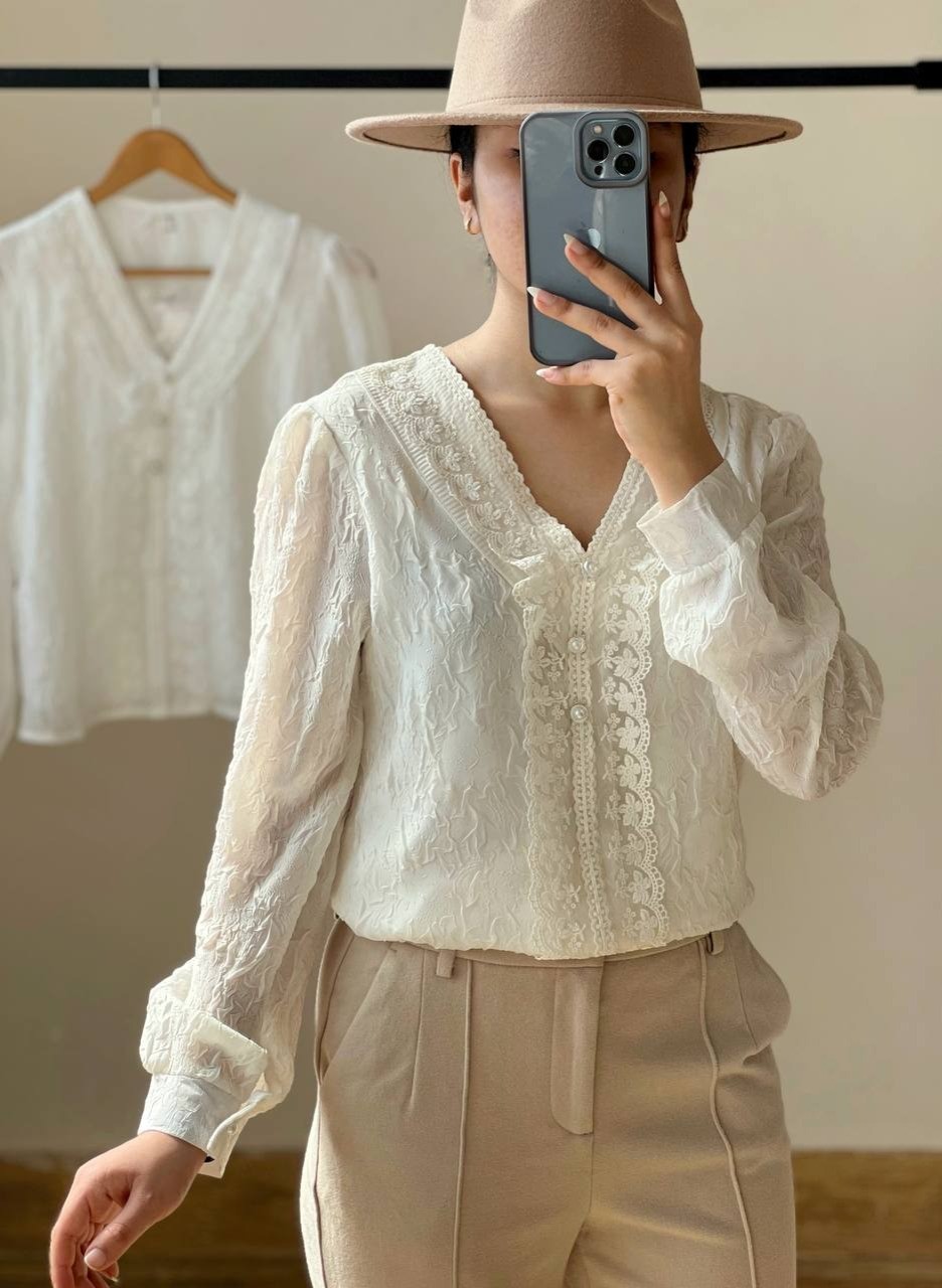 شومیز آستردار نوار خامه دوزی کد 2505