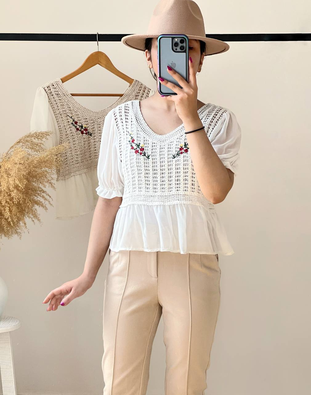 شومیز قلاب بافی اوردر گلدوزی شده کد2518