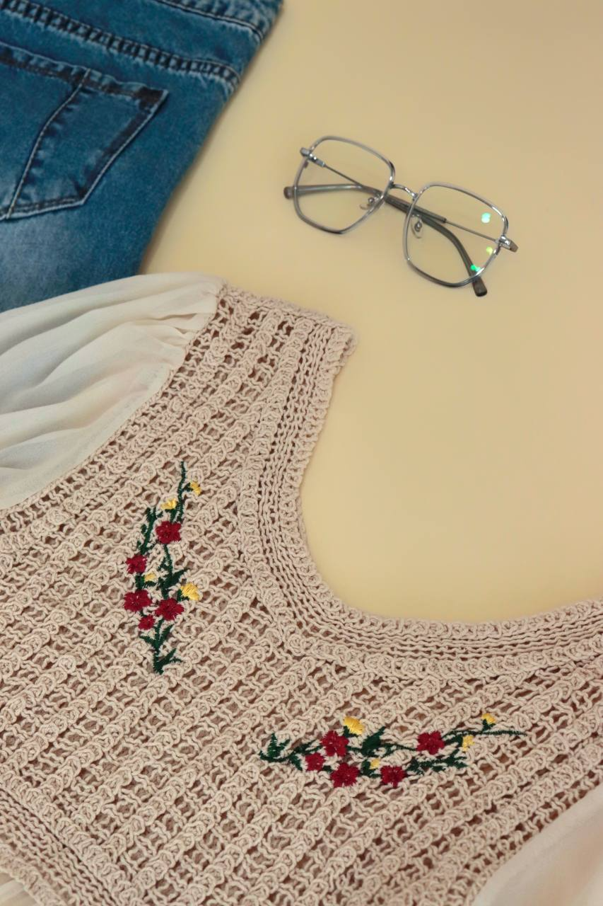 شومیز قلاب بافی اوردر گلدوزی شده کد2518