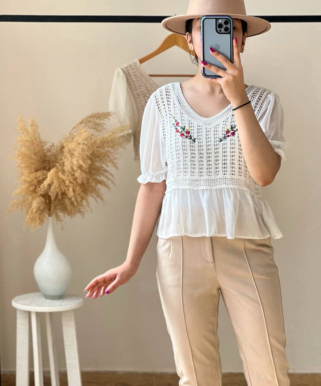 شومیز قلاب بافی اوردر گلدوزی شده کد2518