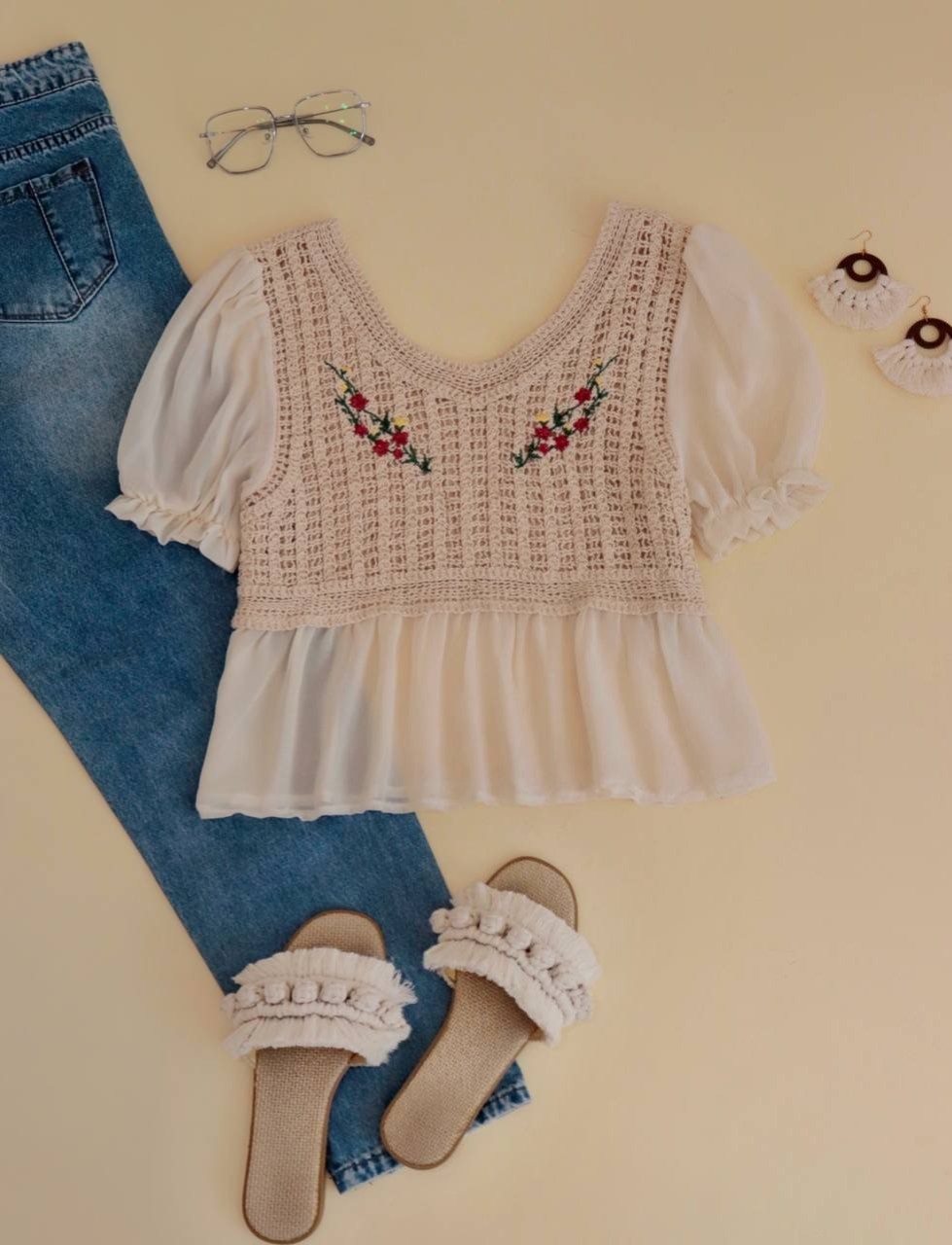 شومیز قلاب بافی اوردر گلدوزی شده کد2518