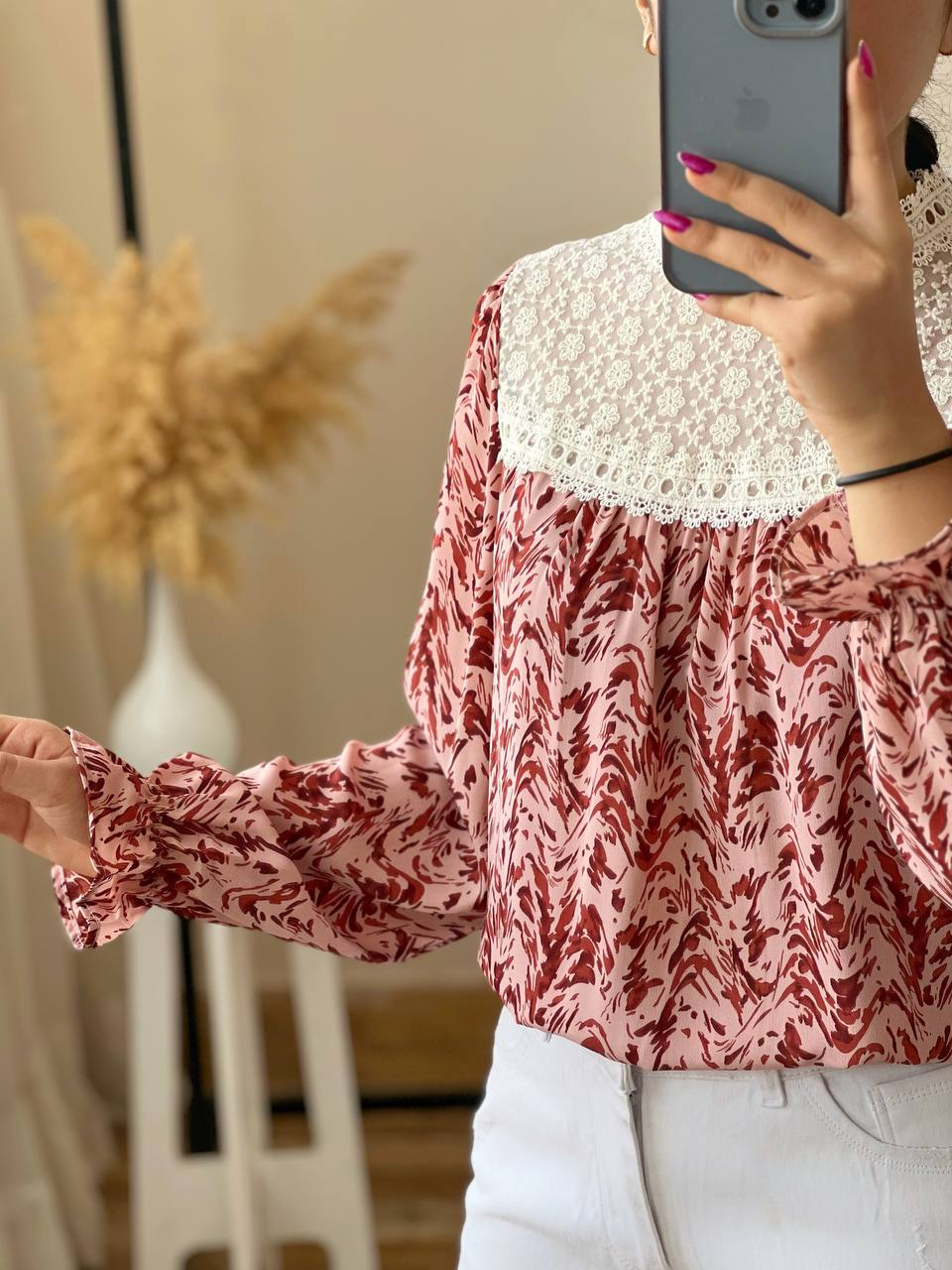 شومیز کرپ یقه گیپور کد 2520