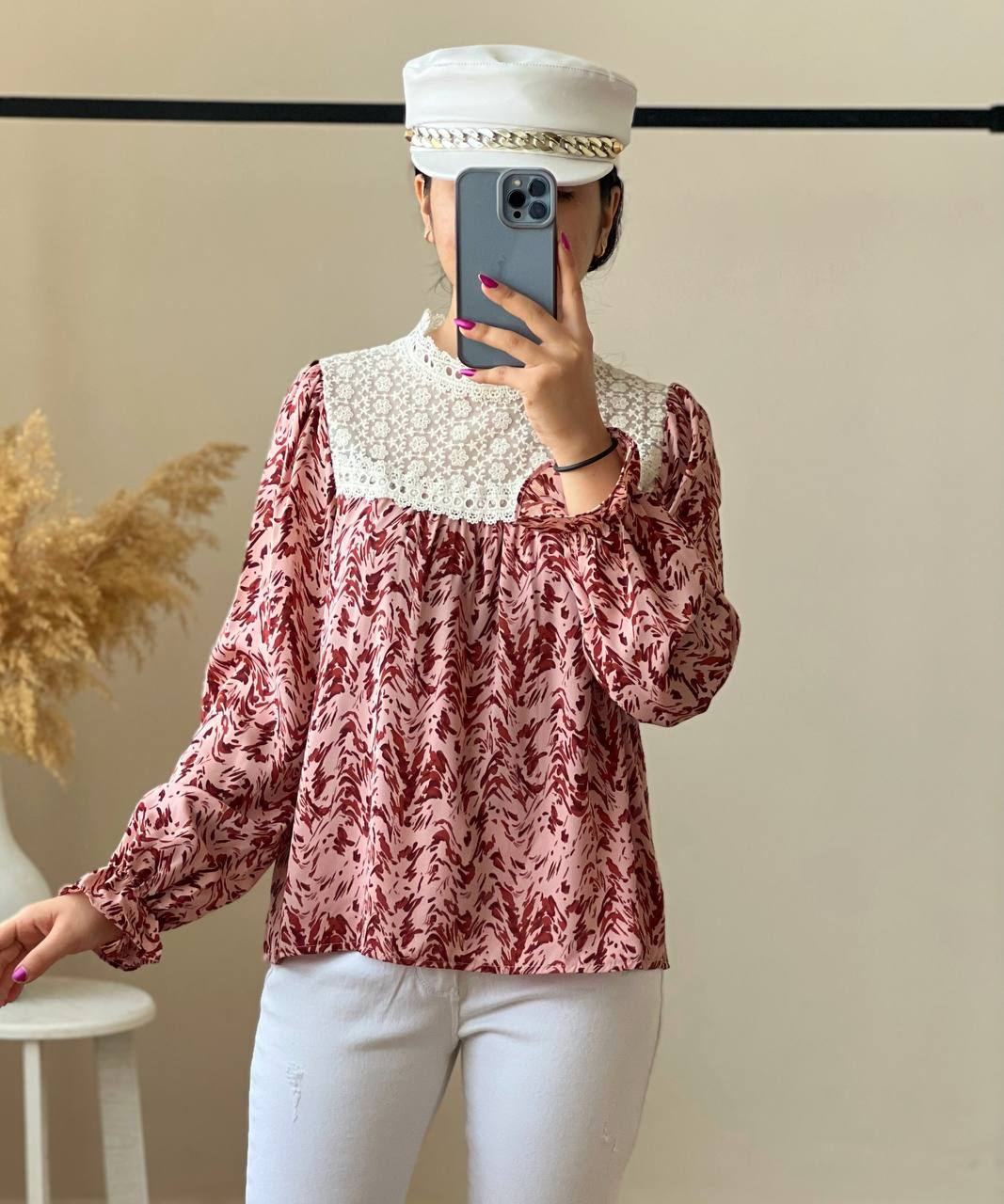 شومیز کرپ یقه گیپور کد 2520