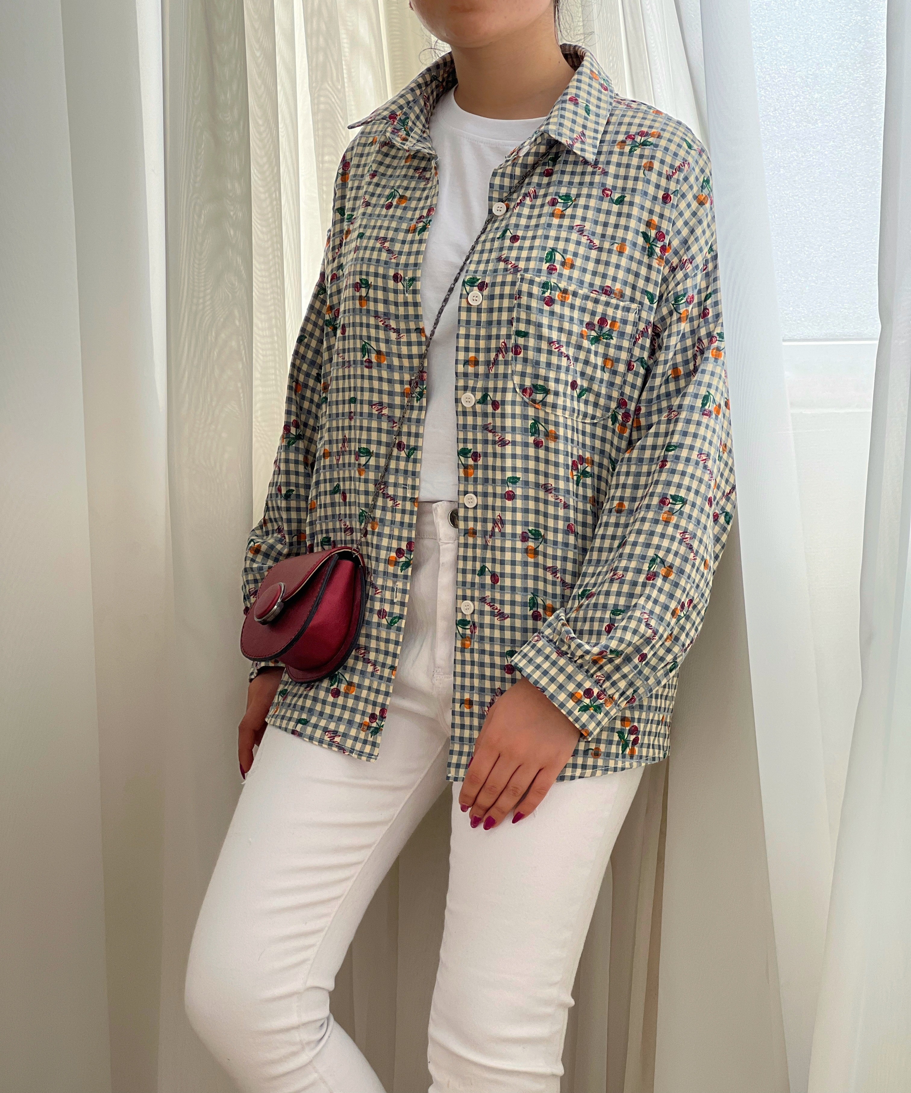 شومیز نخی آلبالویی کد 2524