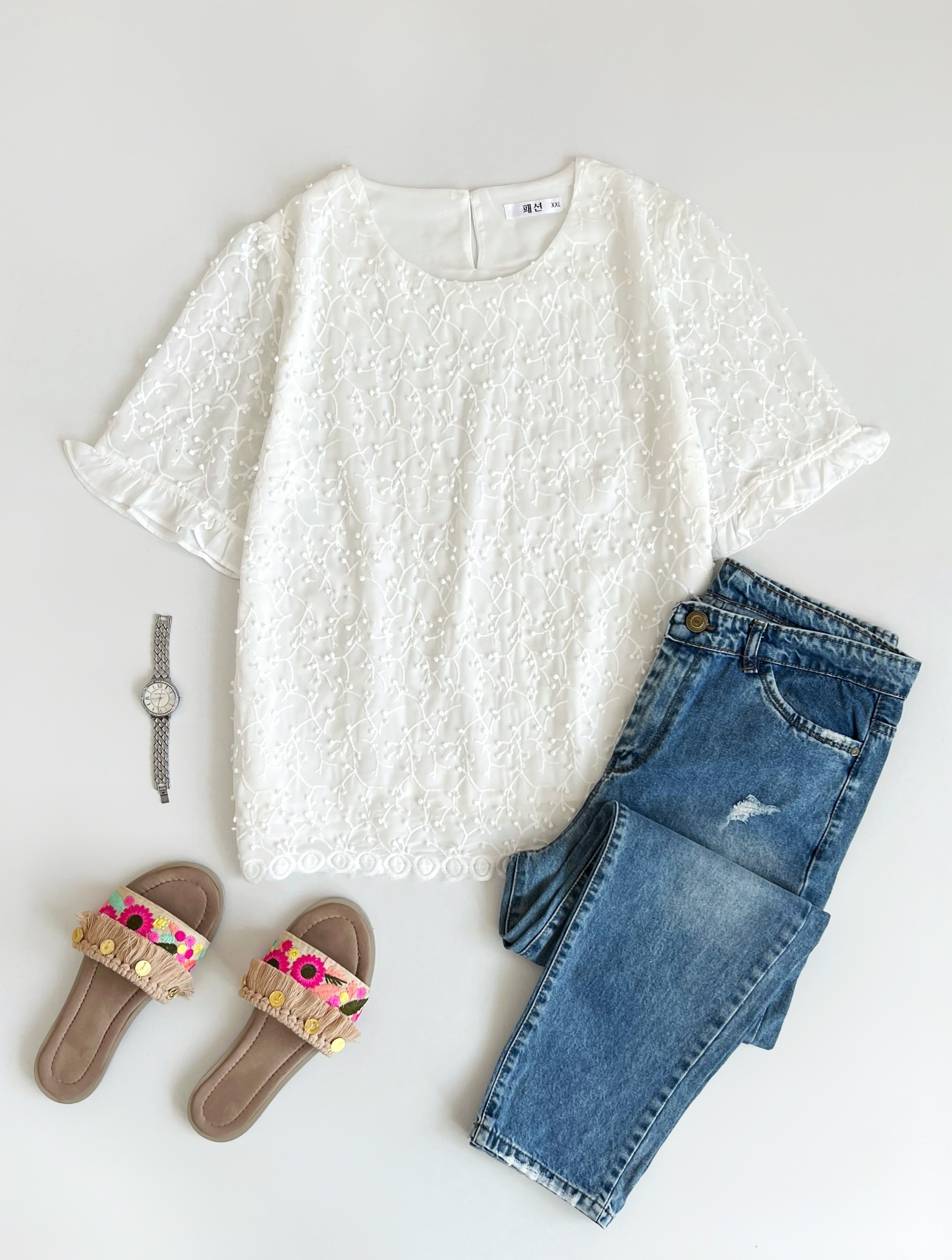 شومیز حریر گلدوزی شده گل برجسته کد 2529