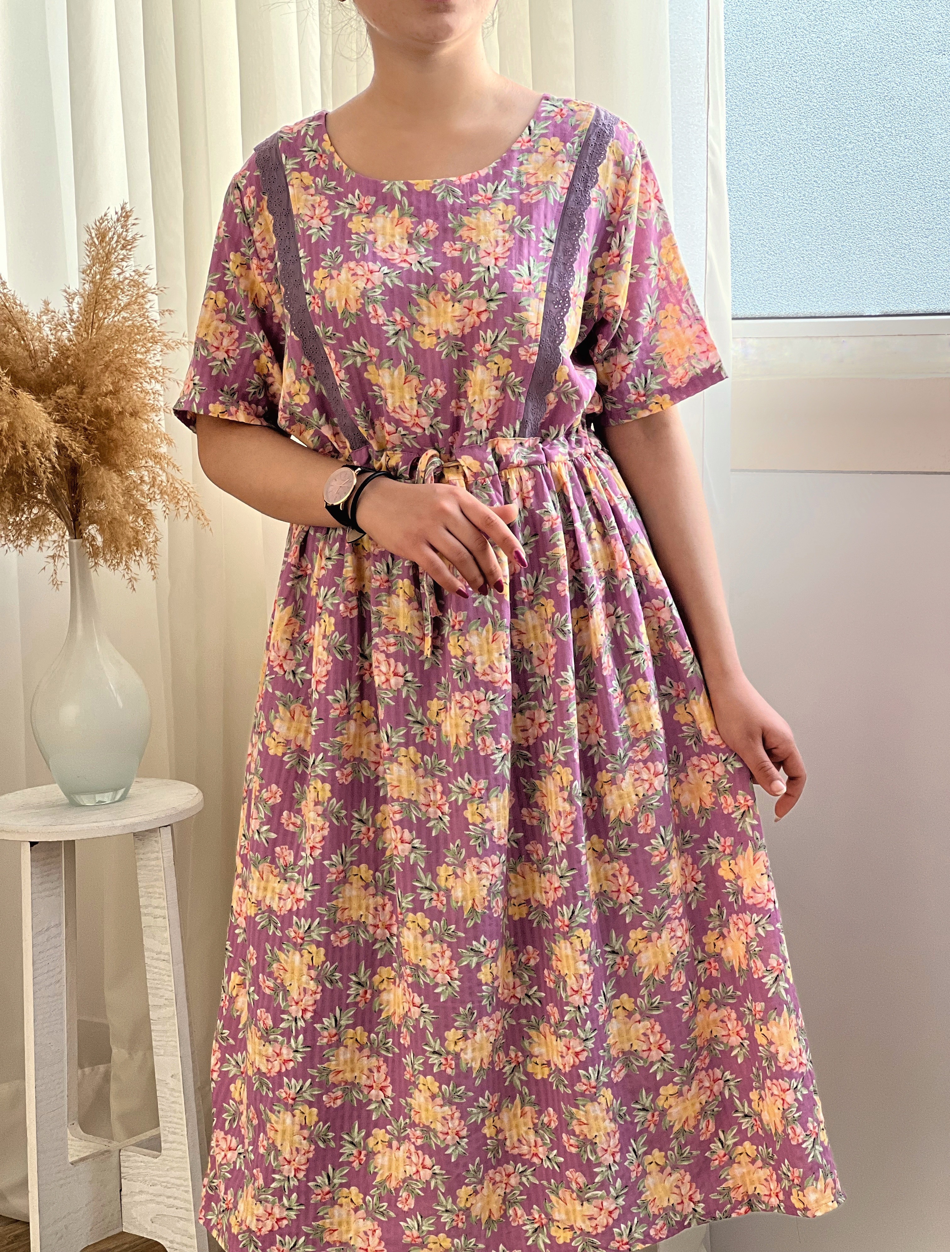 پیراهن گلگلی با نوارای خامه دوزی کد 2535